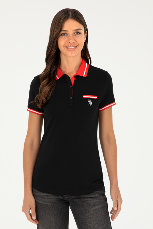 Kadın Siyah Polo Yaka Tişört 50285842-VR046