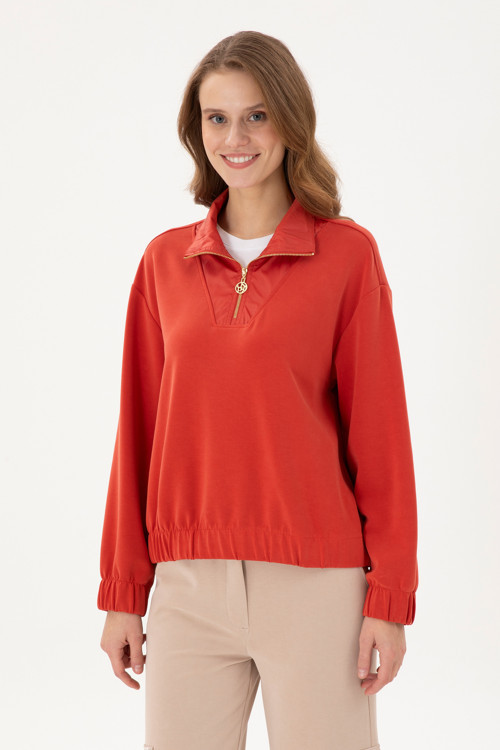 Kadın Kiremit Dik Yaka Sweatshirt 50292356-VR031
