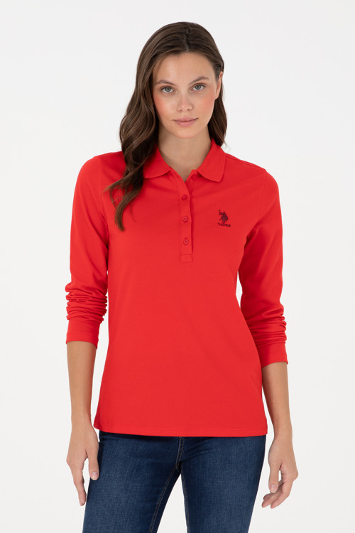 Kadın Kırmızı Basic Polo Yaka Sweatshirt 50289541-VR030