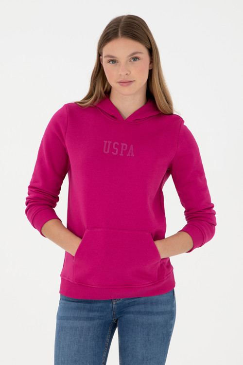 Kadın Fuşya Basic Kapüşonlu Sweatshirt 50289536-VR023