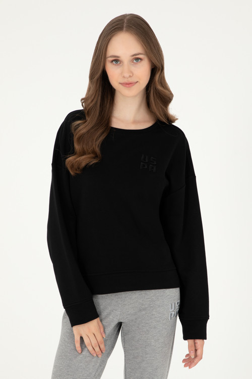 Kadın Siyah Basic Bisiklet Yaka Sweatshirt 50296919-VR046