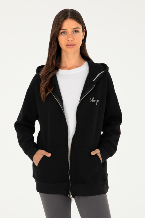 Kadın Siyah Kapüşonlu Sweatshirt 50297077-VR046
