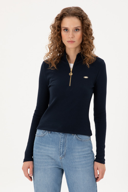Kadın Lacivert Fermuarlı Sweatshirt 50299040-VR033
