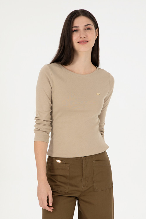 Kadın Açık Haki Bisiklet Yaka Sweatshirt 50297870-VR183