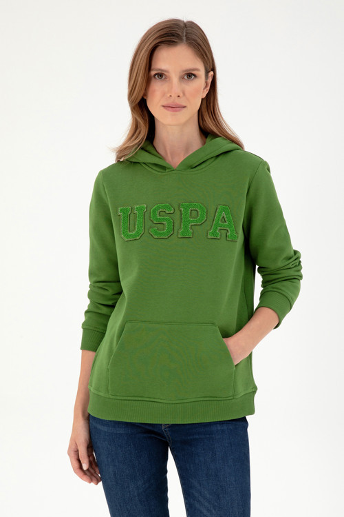 Kadın Yeşil Basic Kapüşonlu Sweatshirt 50296931-VR054