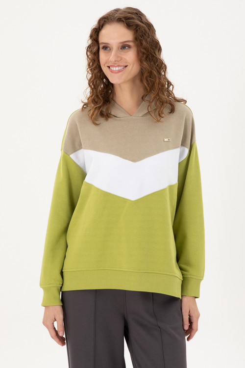 Kadın Fıstık Yeşili Kapüşonlu Sweatshirt 50297376-VR087