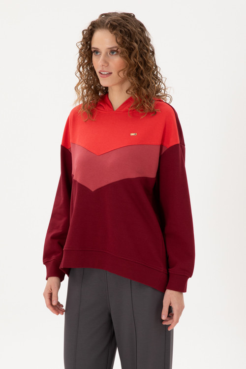 Kadın Bordo Kapüşonlu Sweatshirt 50297376-VR014