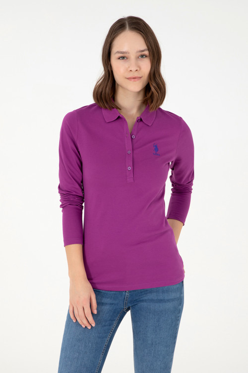 Kadın Menekşe Basic Polo Yaka Sweatshirt 50289541-VR037