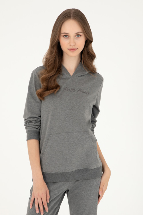 Kadın Antrasit Melanj Kapüşonlu Sweatshirt 50296947-VR081