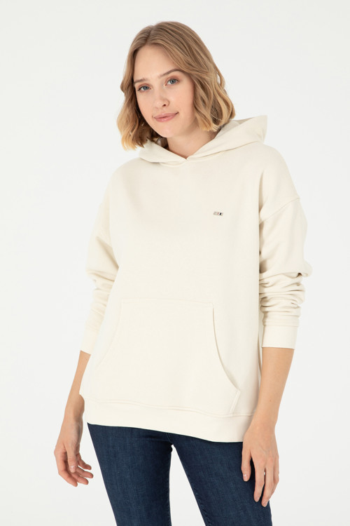 Kadın Krem Kapüşonlu Sweatshirt 50297075-VR071