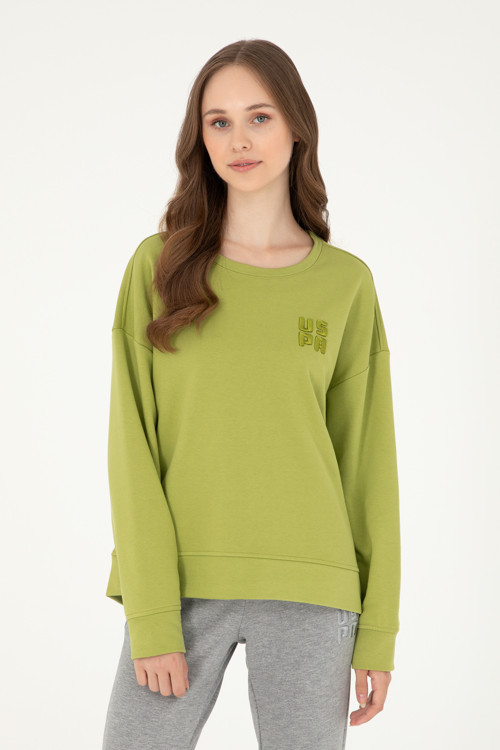 Kadın Fıstık Yeşili Basic Bisiklet Yaka Sweatshirt 50296919-VR087