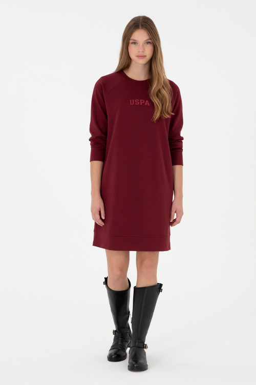 Kadın Bordo Sweatshirt Bisiklet Yaka Mini Boy Örme Elbise 50297298-VR014