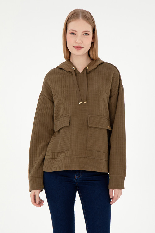Kadın Haki Kapüşonlu Sweatshırt 50297202-VR027