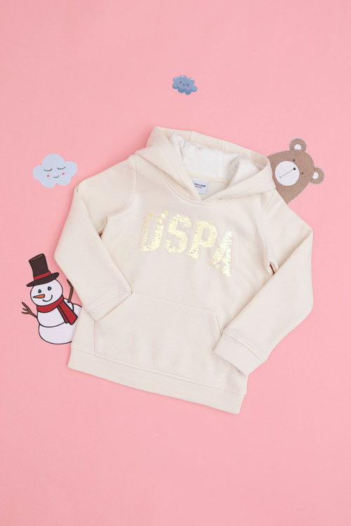 Kız Çocuk Krem Kapüşonlu Basic Sweatshirt 50292512-VR071