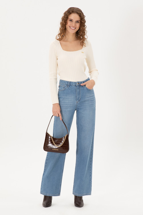 Kadın Açık Mavi Flare High Waist Fit Jean Pantolon 50295320-DN0021