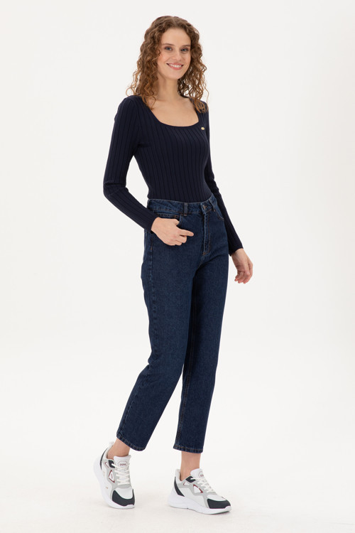 Kadın Koyu Mavi Straight Fit Jean Pantolon 50298203-DN0023