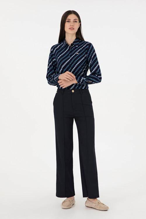 Kadın Lacivert Straight Fit Kanvas Pantolon 50298546-VR033