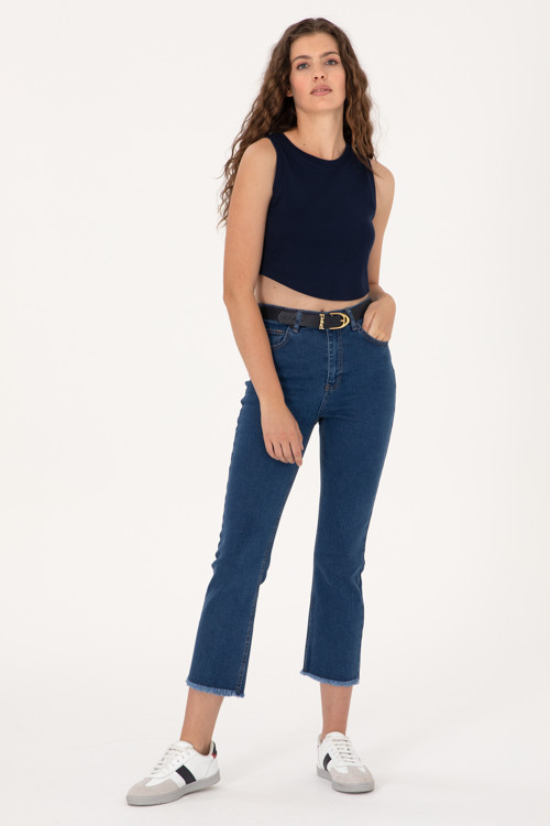 Kadın Mavi Slim Flare Cropped Fit Jean Pantolon 50296001-DN0022