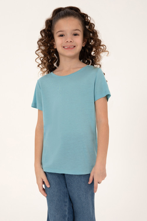 Kız Çocuk Mint Bisiklet Yaka Örme Tişört50288075-VR090