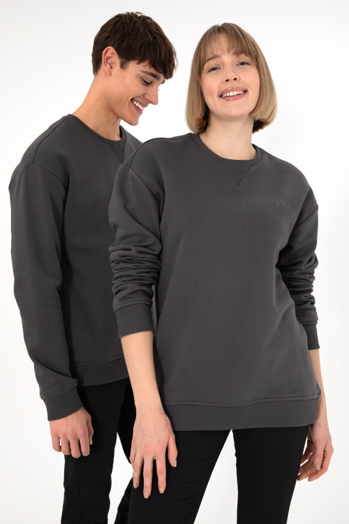 Erkek Bisiklet Yaka Antrasit Basic Şardonlu Sweatshirt 50295148-VR006