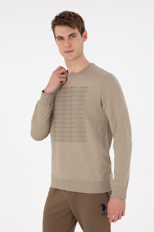 Erkek Regular Fit Bisiklet Yaka Açık Haki Sweatshirt 50293461-VR183