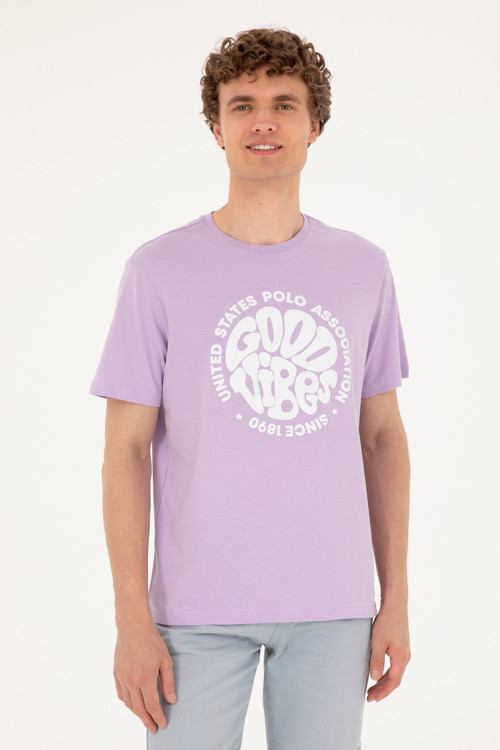 Erkek Regular Fit Bisiklet Yaka Lila Tişört 50281078-VR034