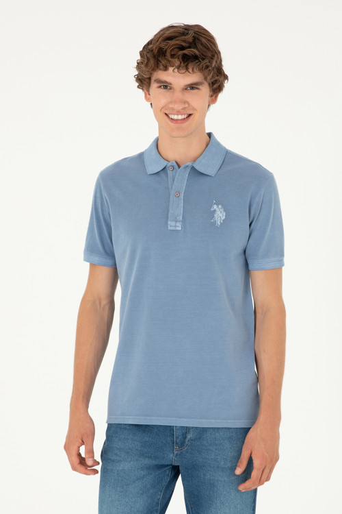 Erkek Slim Fit Polo Yaka İndigo Basic Tişört 50294207-VR028