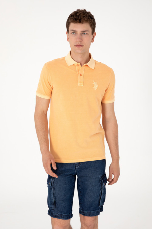 Erkek Slim Fit Polo Yaka Kavun Yıkamalı Basic Tişört 50298053-VR202