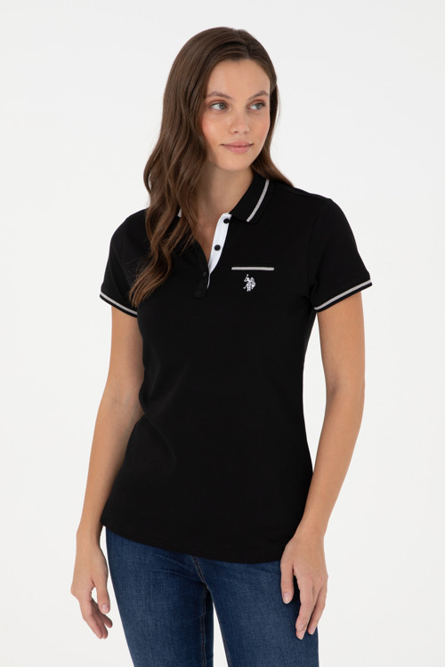 Kadın Siyah Polo Yaka Tişört 50280039-VR046