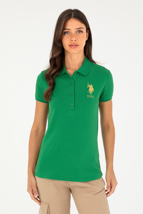 Kadın Yeşil Basic Polo Yaka Tişört 50280071-VR054