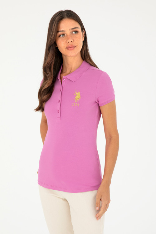 Kadın Pembe Basic Polo Yaka Tişört 50280071-VR037