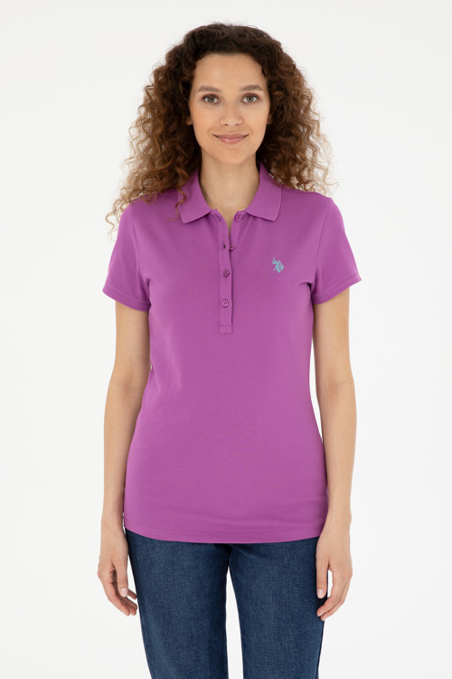 Kadın Mor Basic Polo Yaka Tişört 50280057-VR038