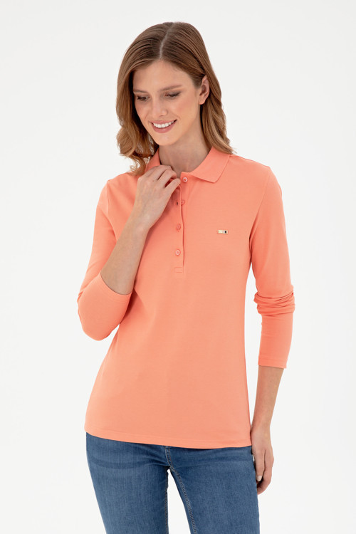 Kadın Somon Basic Polo Yaka Sweatshirt 50296941-VR047
