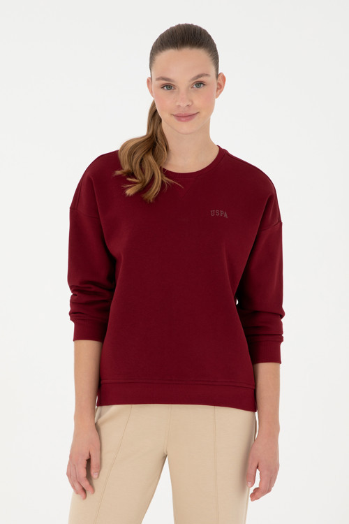 Kadın Bordo Basic Bisiklet Yaka Sweatshirt 50297296-VR014
