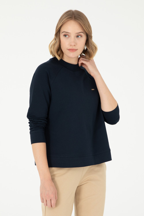 Kadın Lacivert Bisiklet Yaka Sweatshirt 50296903-VR033