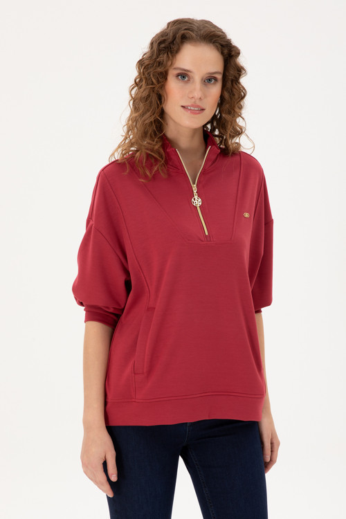 Kadın Vişne Fermuarlı Sweatshirt 50298988-VR223