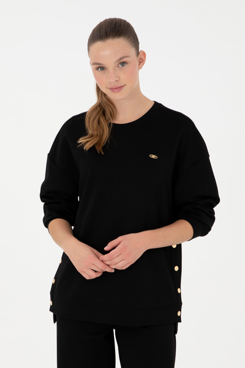 Kadın Siyah Bisiklet Yaka Sweatshirt 50297369-VR046