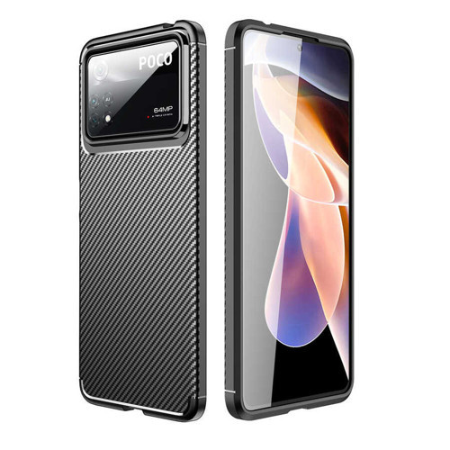 Xiaomi Poco X4 Pro 5G Kılıf Karbon Görünümlü Silikon Kamera Korumalı Üstün Koruma Pazarplus