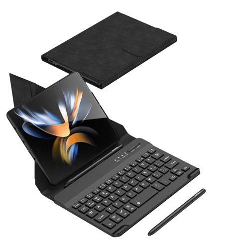 Galaxy Z Fold 4 Kılıf Standlı Klavyeli Kalem Bölmeli Pazarplus Kıpta Klavyeli Kılıf