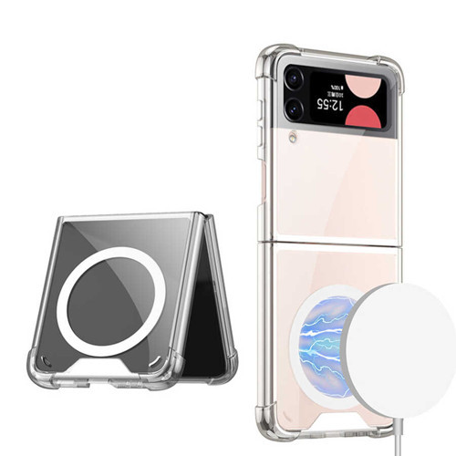 Galaxy Z Flip 4 Kılıf Wireless Şarj Özellikli Airbagli Kıpta Anti Shock M-safe Kılıf