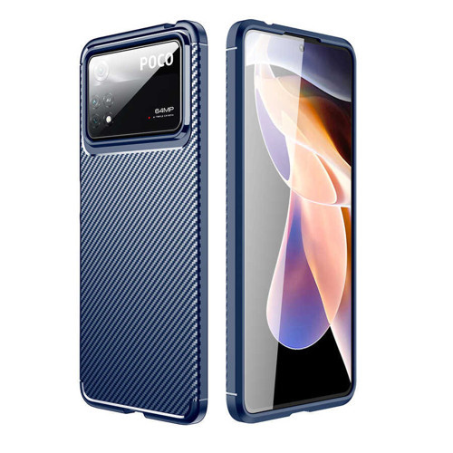 Xiaomi Poco X4 Pro 5G Kılıf Karbon Görünümlü Silikon Kamera Korumalı Üstün Koruma