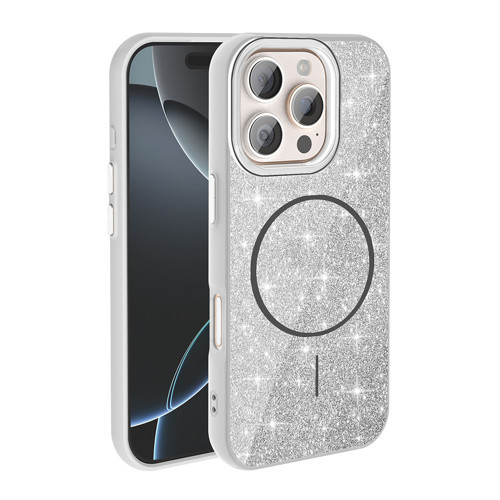 iPhone 16 Pro Kılıf Dökülmeyen Simli Silikon MagSafe Kamera Yükseltili
