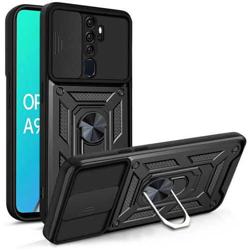 Oppo A5 2020 Kılıf Sürgülü Kamera Koruyucu Manyetik Standlı Tank Koruma