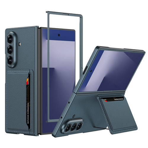 Galaxy Z Fold 7 Suni Deri Arka Yüzey Kartlıklı Kıpta Silikon Kılıf