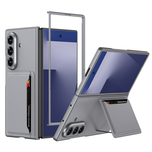Galaxy Z Fold 7 Suni Deri Arka Yüzey Kartlıklı Kıpta Silikon Kılıf