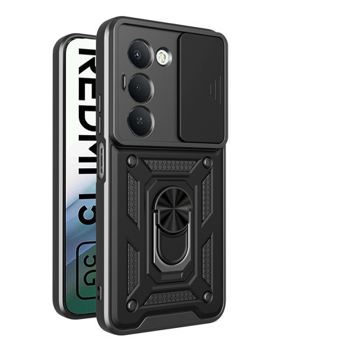 Xiaomi Redmi 15 Kılıf Sürgülü Kamera Koruyucu Manyetik Standlı Tank Koruma