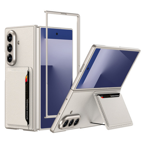Galaxy Z Fold 7 Suni Deri Arka Yüzey Kartlıklı Kıpta Silikon Kılıf