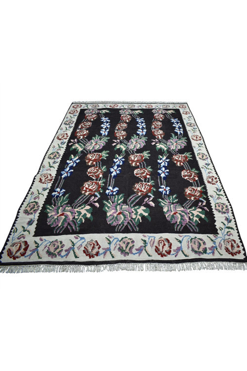 Yeni El Dokuma Şaheser Güllü Çiçekli Karabağ Yün Kilim 7001
