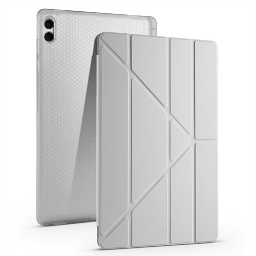 Galaxy Tab S11 Ultra Kılıf Tri Folding Kalem Bölmeli Standlı Kılıf - Gri