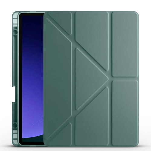 Galaxy Tab S10 Lite Kılıf Tri Folding Kalem Bölmeli Standlı Kılıf - Koyu Yeşil